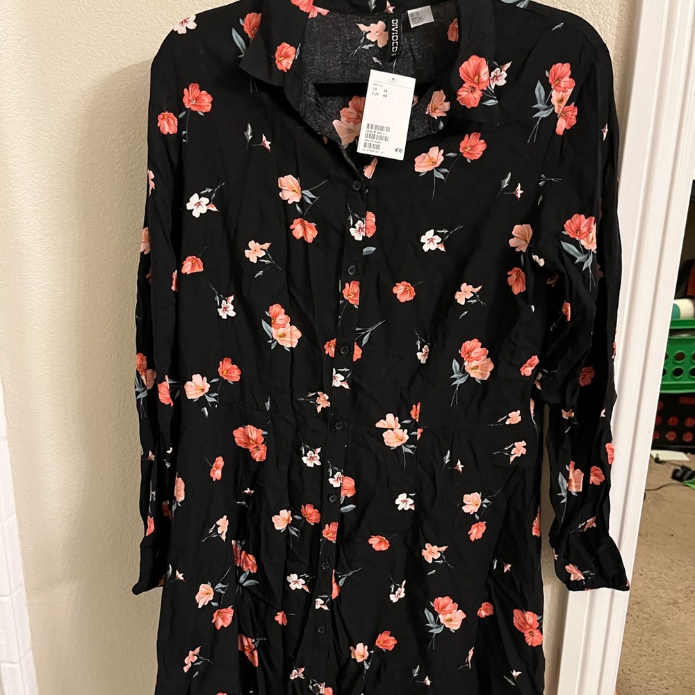H&M Black Dress with Pink Floral Design